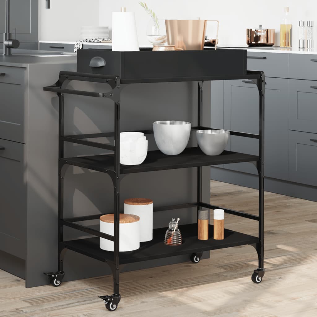 vidaXL Kitchen Trolley Black 32.1"x16.1"x36.4" Engineered Wood-3