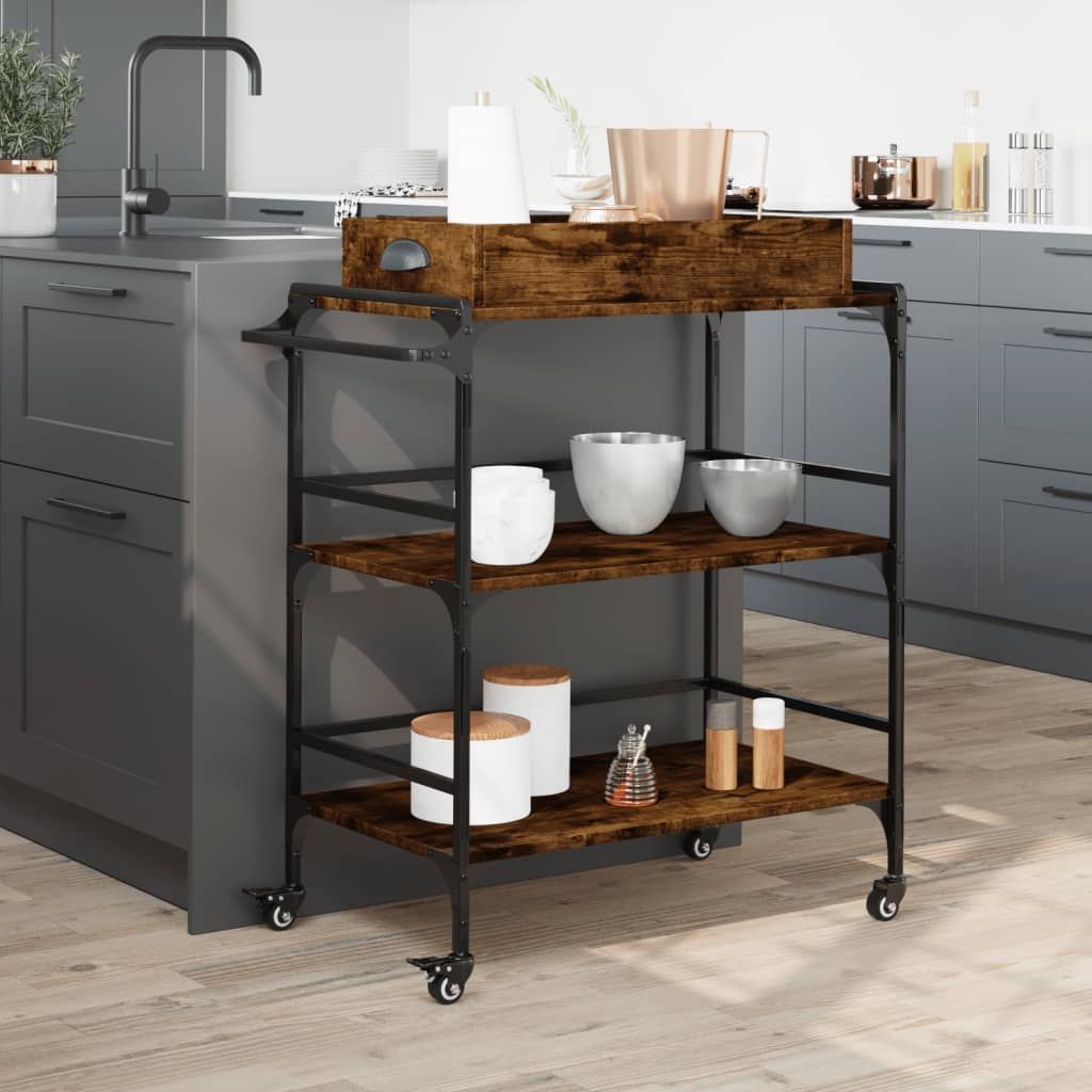 vidaXL Kitchen Trolley Black 32.1"x16.1"x36.4" Engineered Wood-2