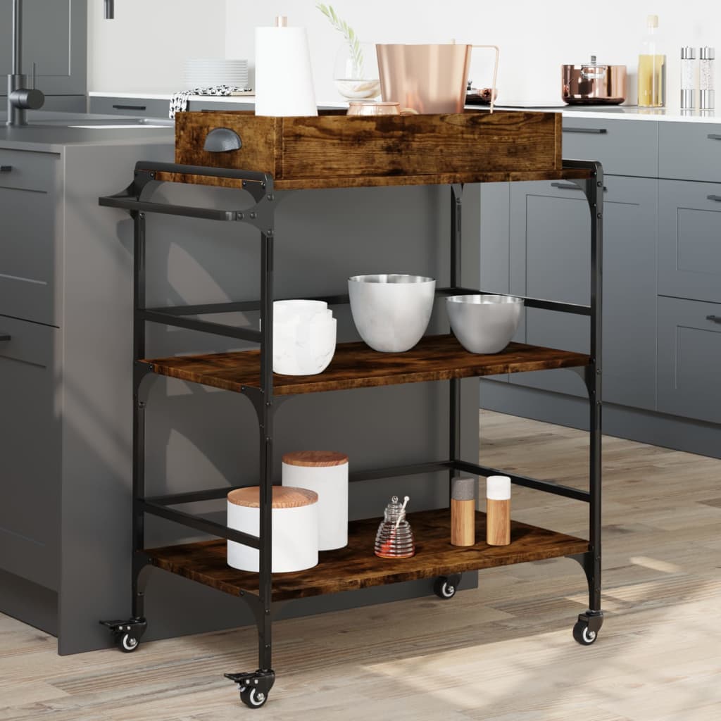 vidaXL Kitchen Trolley Black 32.1"x16.1"x36.4" Engineered Wood-0