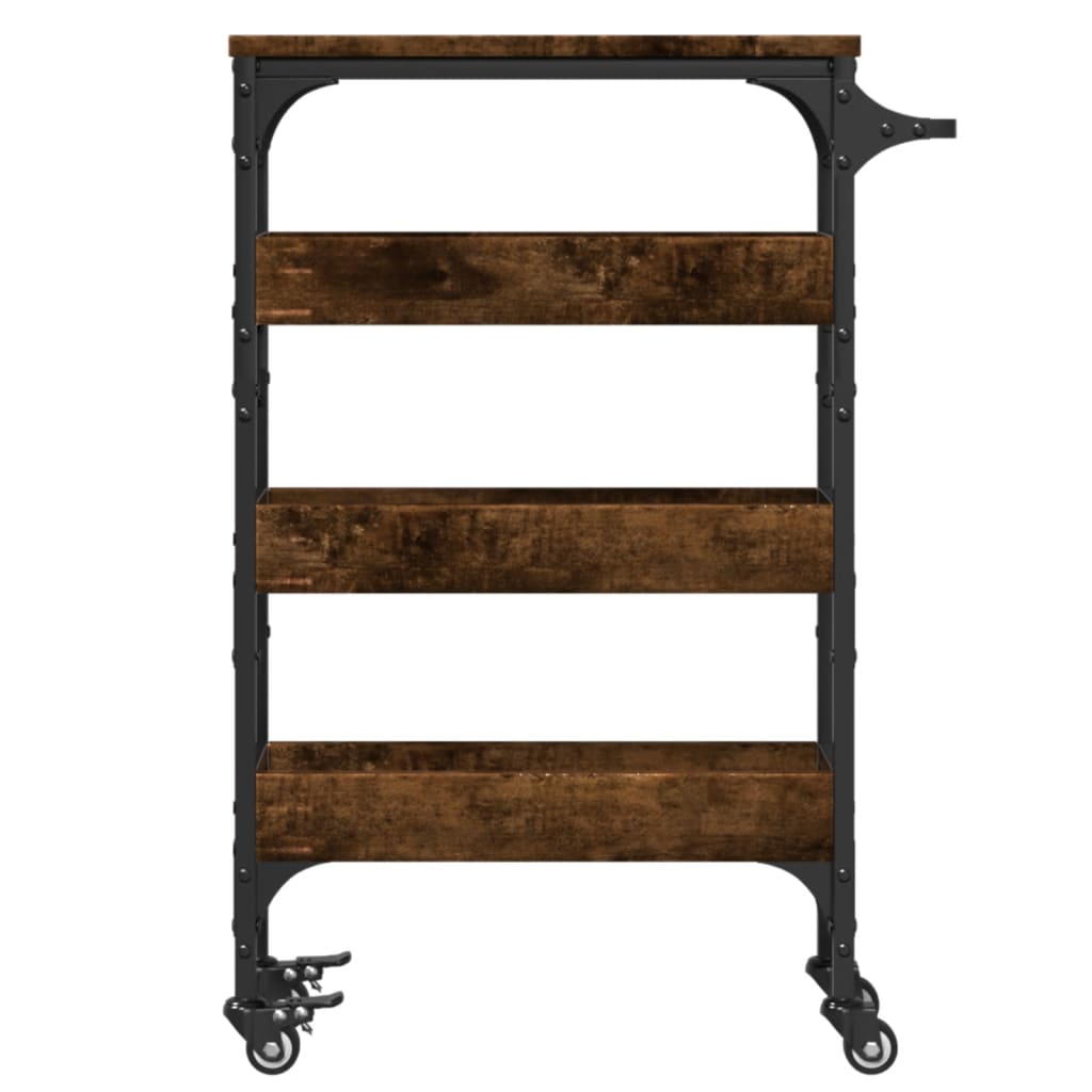 vidaXL Kitchen Trolley Smoked Oak 20.9"x7.9"x29.9" Engineered Wood-6