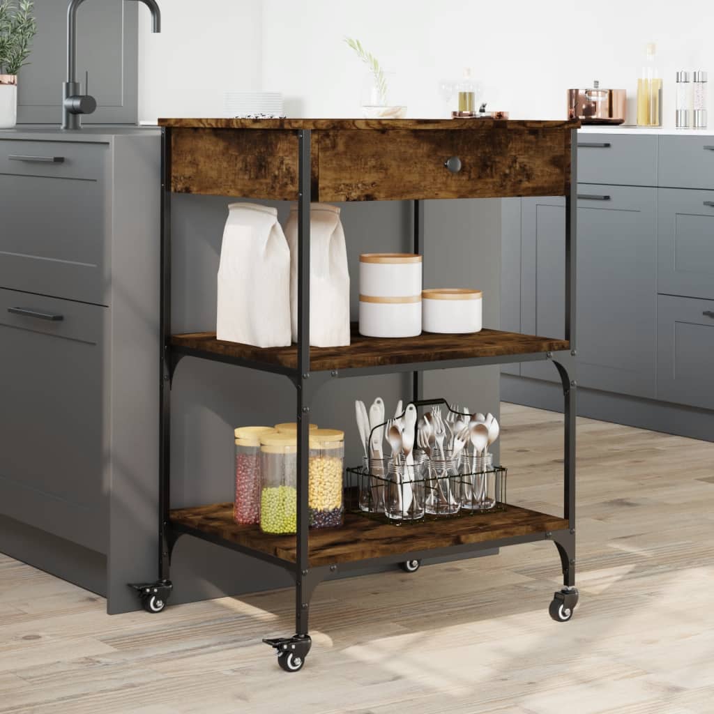 vidaXL Kitchen Trolley Rolling Cart Rack Living Room Bathroom Engineered Wood-2