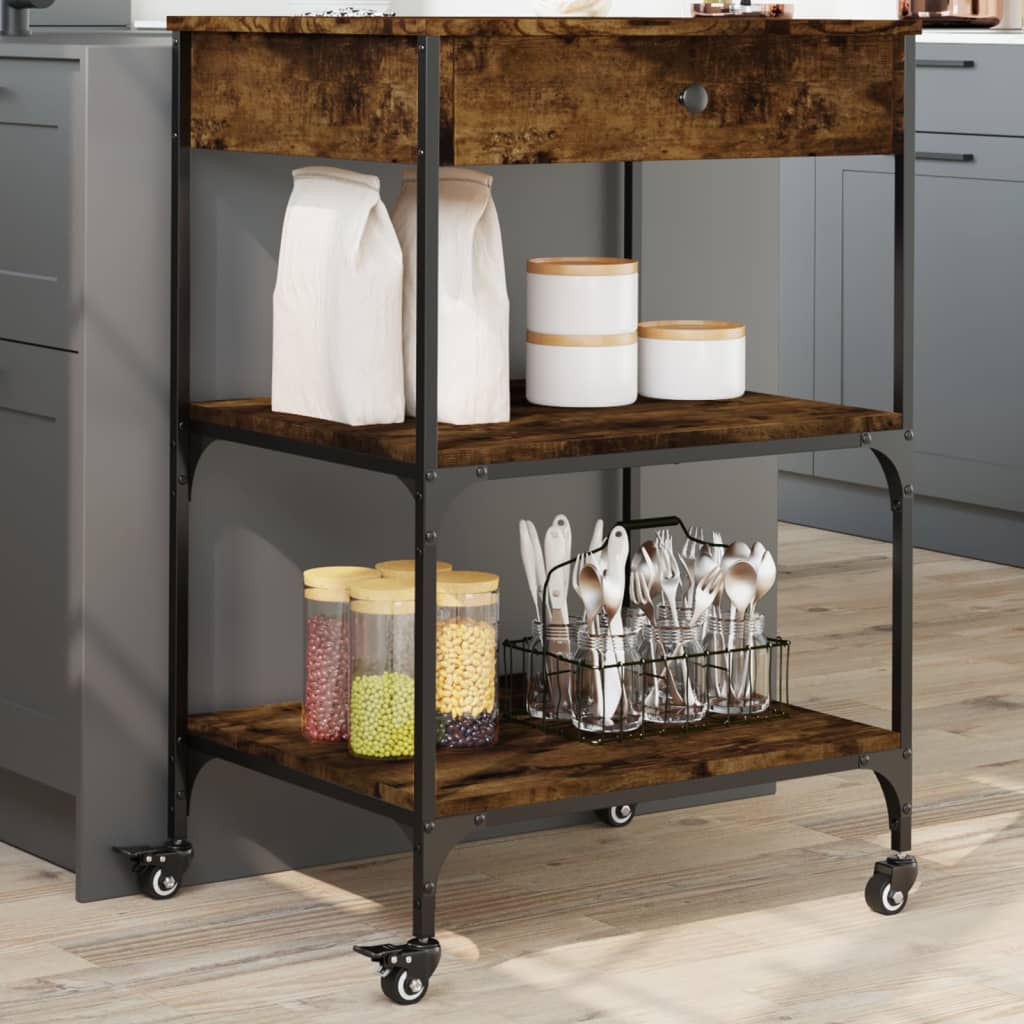 vidaXL Kitchen Trolley Rolling Cart Rack Living Room Bathroom Engineered Wood-5