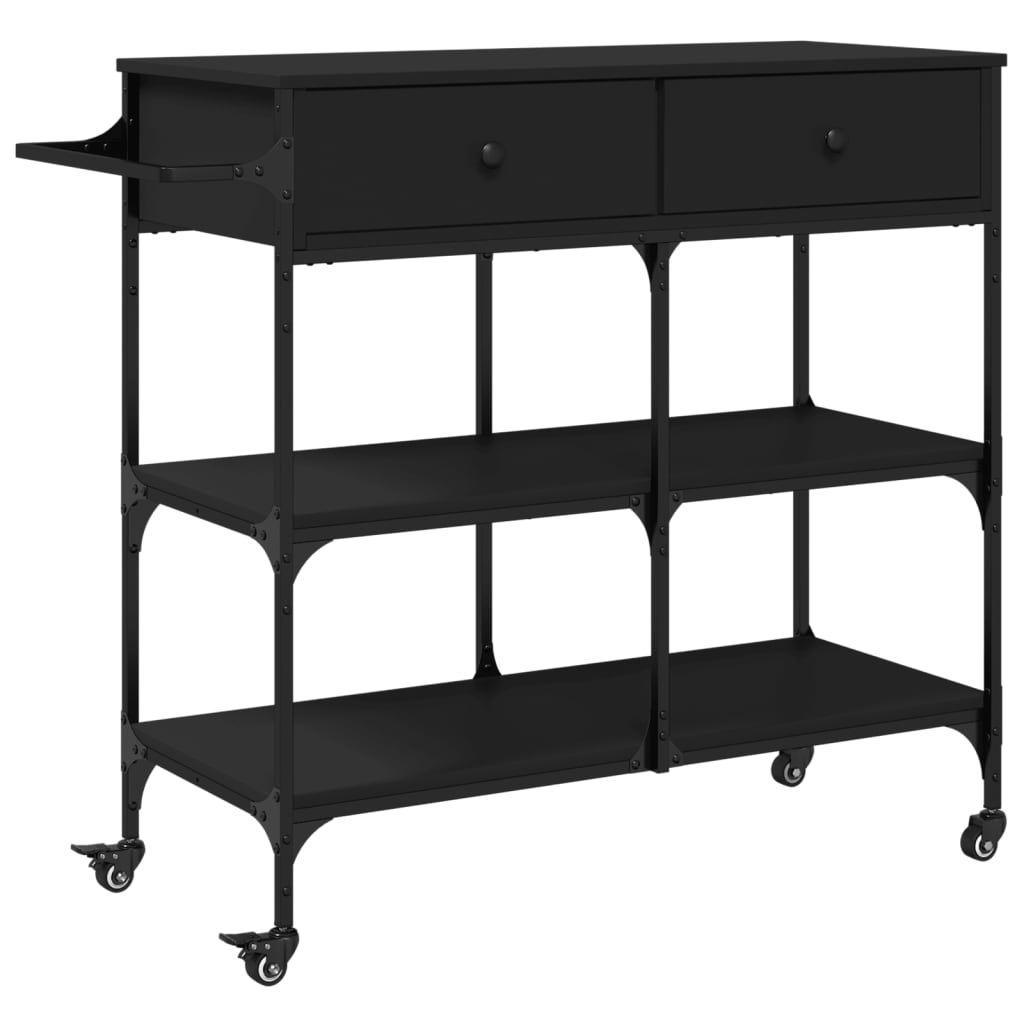 vidaXL Kitchen Trolley Black 41.3"x16.5"x37.4" Engineered Wood-0