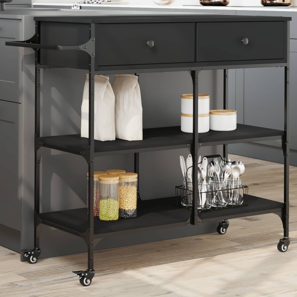 vidaXL Kitchen Trolley Black 41.3"x16.5"x37.4" Engineered Wood-2