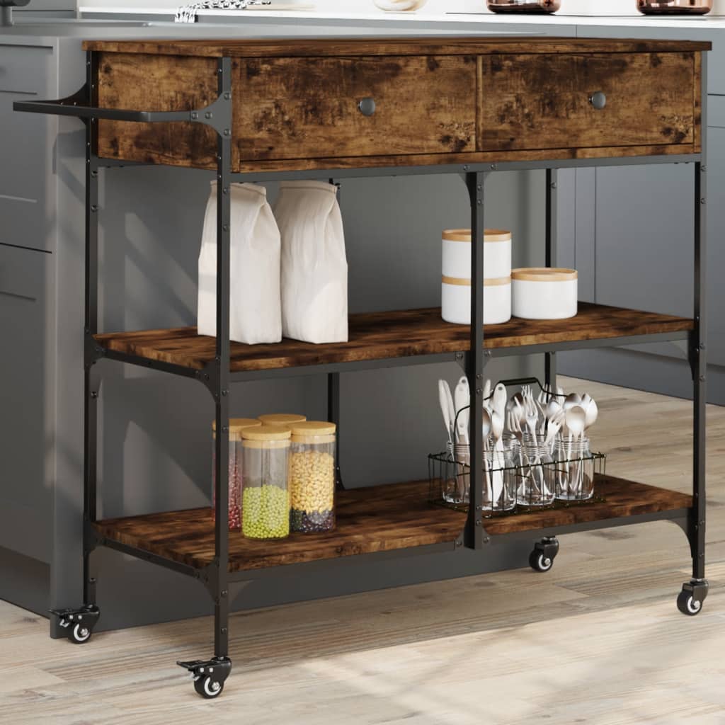 vidaXL Kitchen Trolley Black 41.3"x16.5"x37.4" Engineered Wood-1