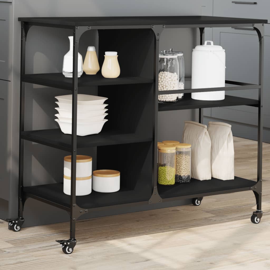 vidaXL Kitchen Trolley Black 39.4"x17.7"x35.2" Engineered Wood-2