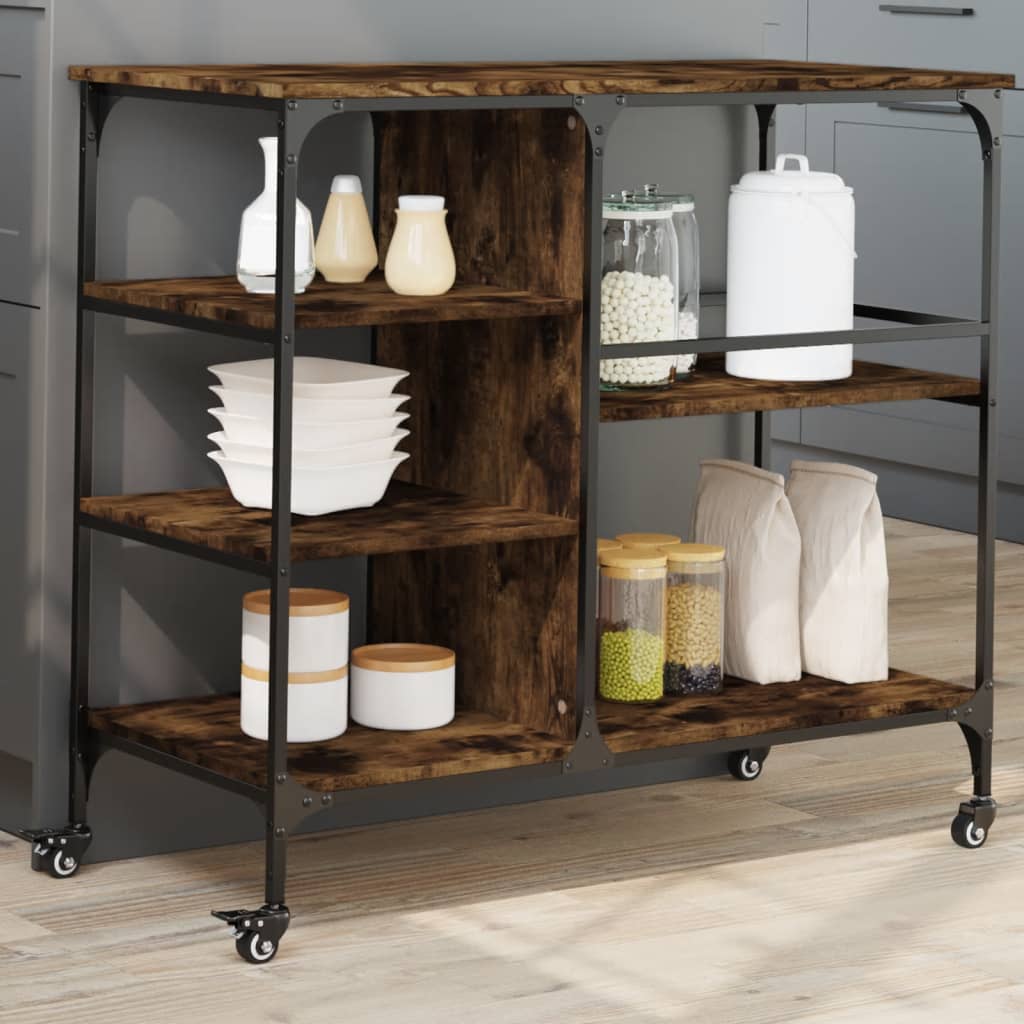 vidaXL Kitchen Trolley Black 39.4"x17.7"x35.2" Engineered Wood-5