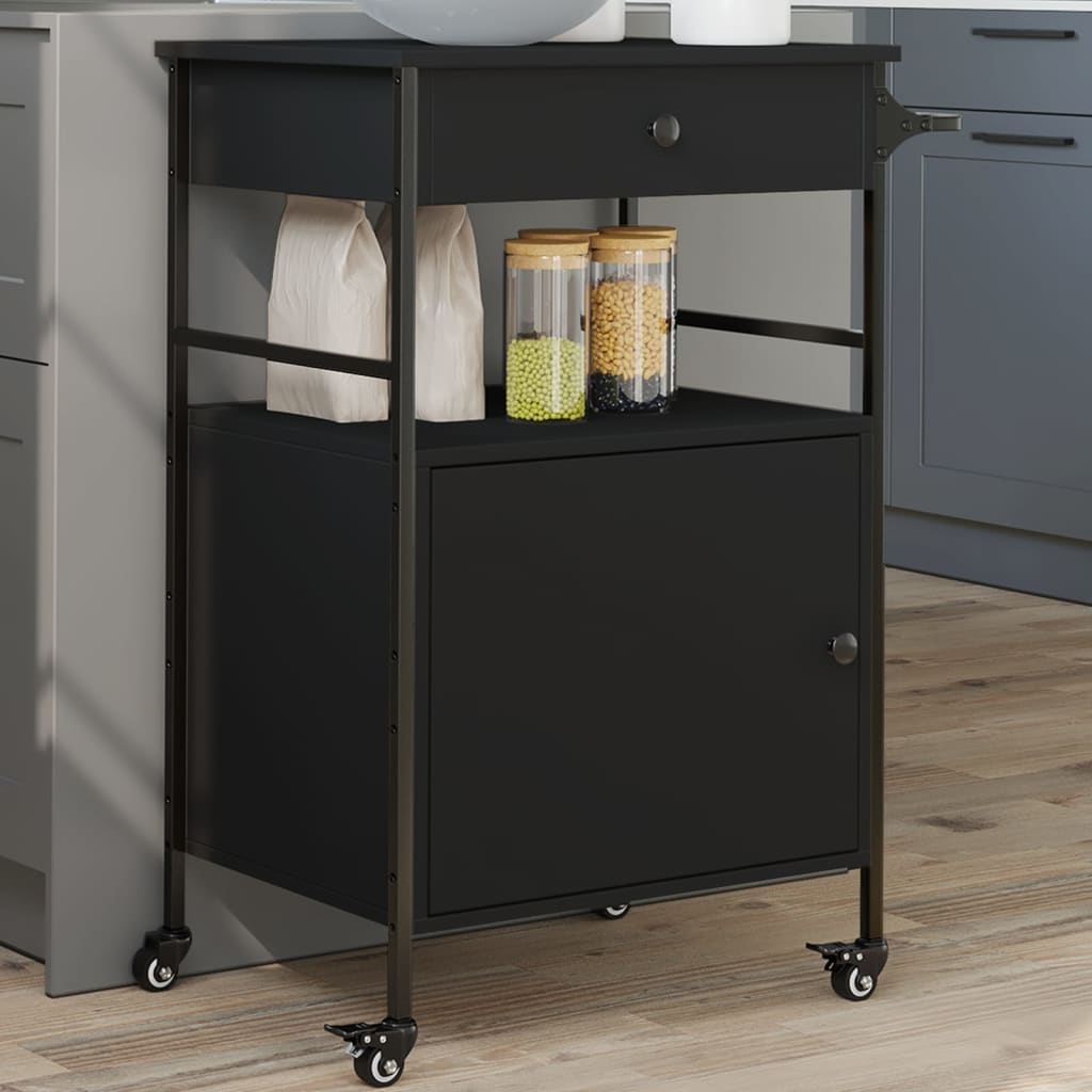 vidaXL Kitchen Trolley Black 22"x16.9"x35.2" Engineered Wood-3