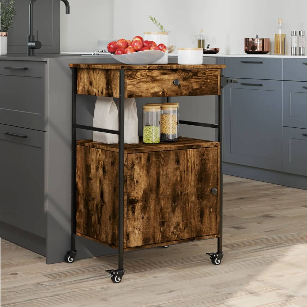 vidaXL Kitchen Trolley Black 22"x16.9"x35.2" Engineered Wood-4