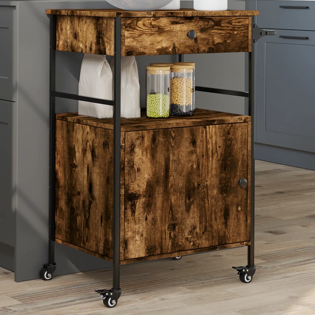 vidaXL Kitchen Trolley Black 22"x16.9"x35.2" Engineered Wood-0