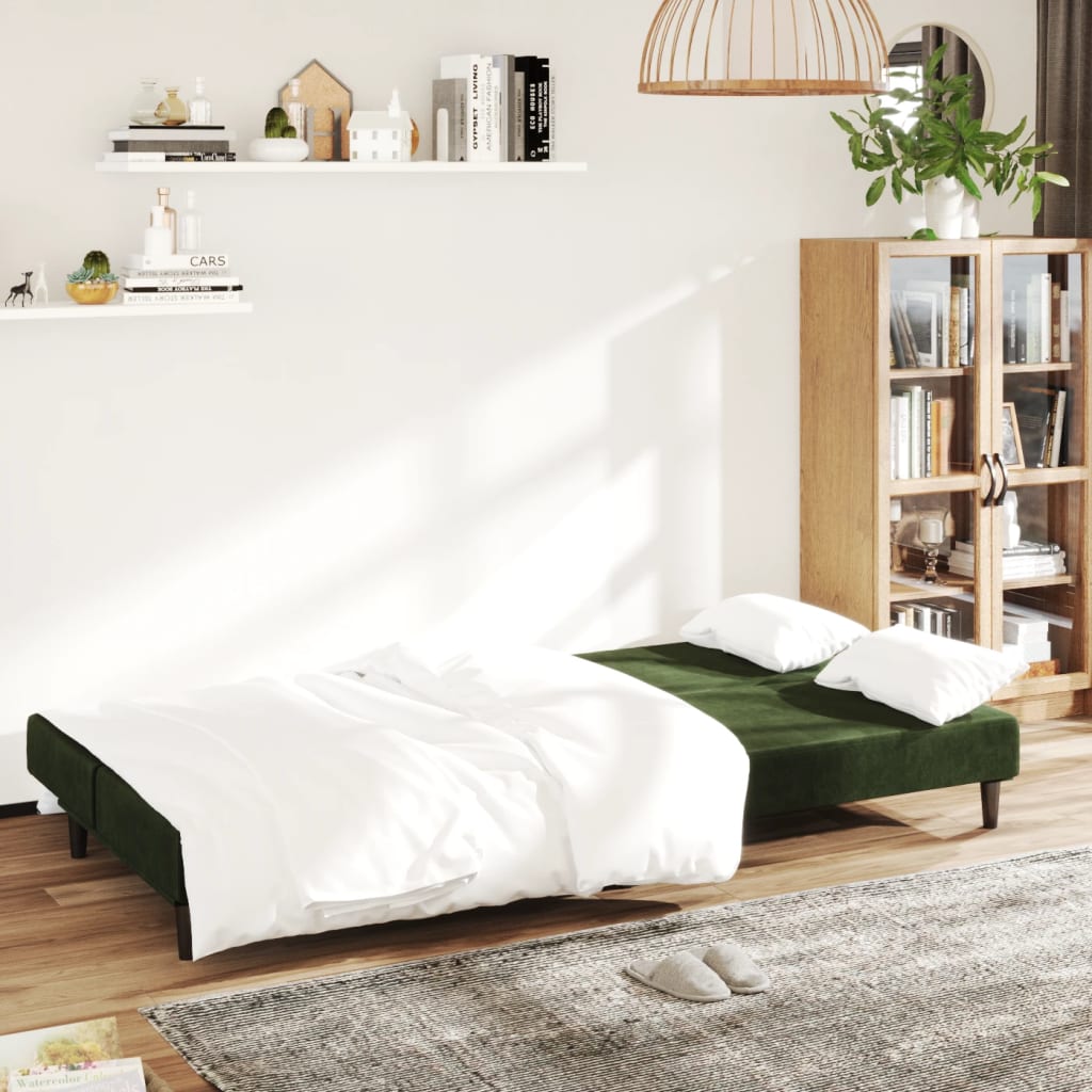 vidaXL 2-Seater Sofa Bed Dark Green Velvet-1