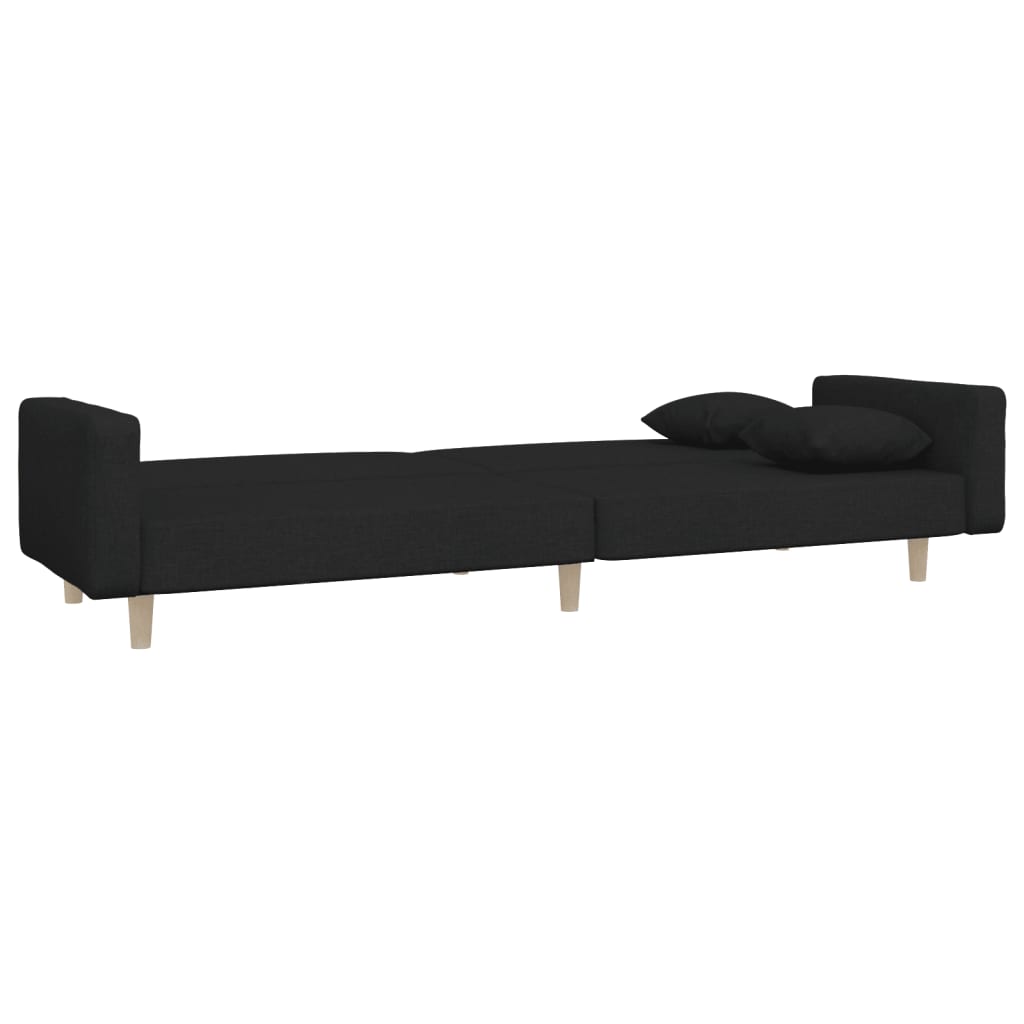 vidaXL 2-Seater Sofa Bed with Two Pillows Black Fabric-4