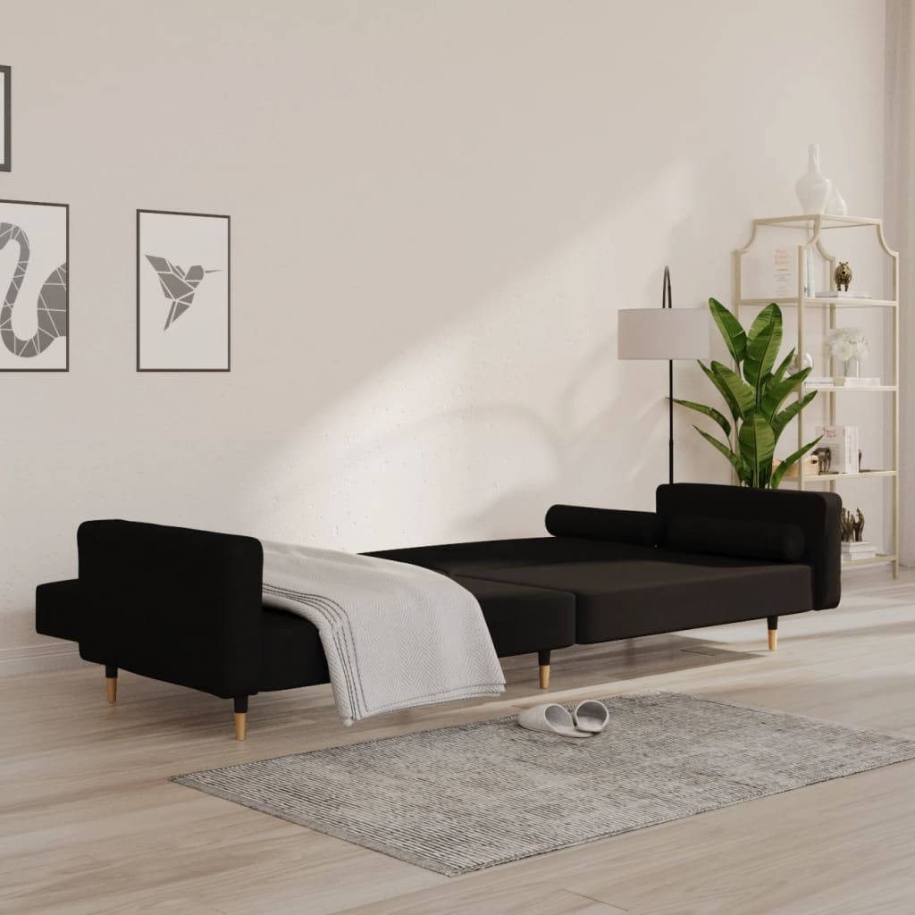 vidaXL 2-Seater Sofa Bed with Two Pillows Black Velvet-1
