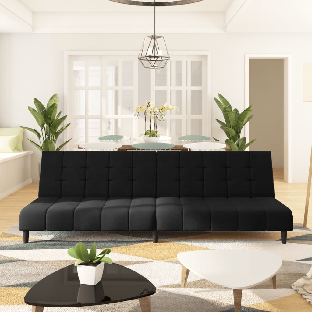 vidaXL 2-Seater Sofa Bed Black Velvet-0