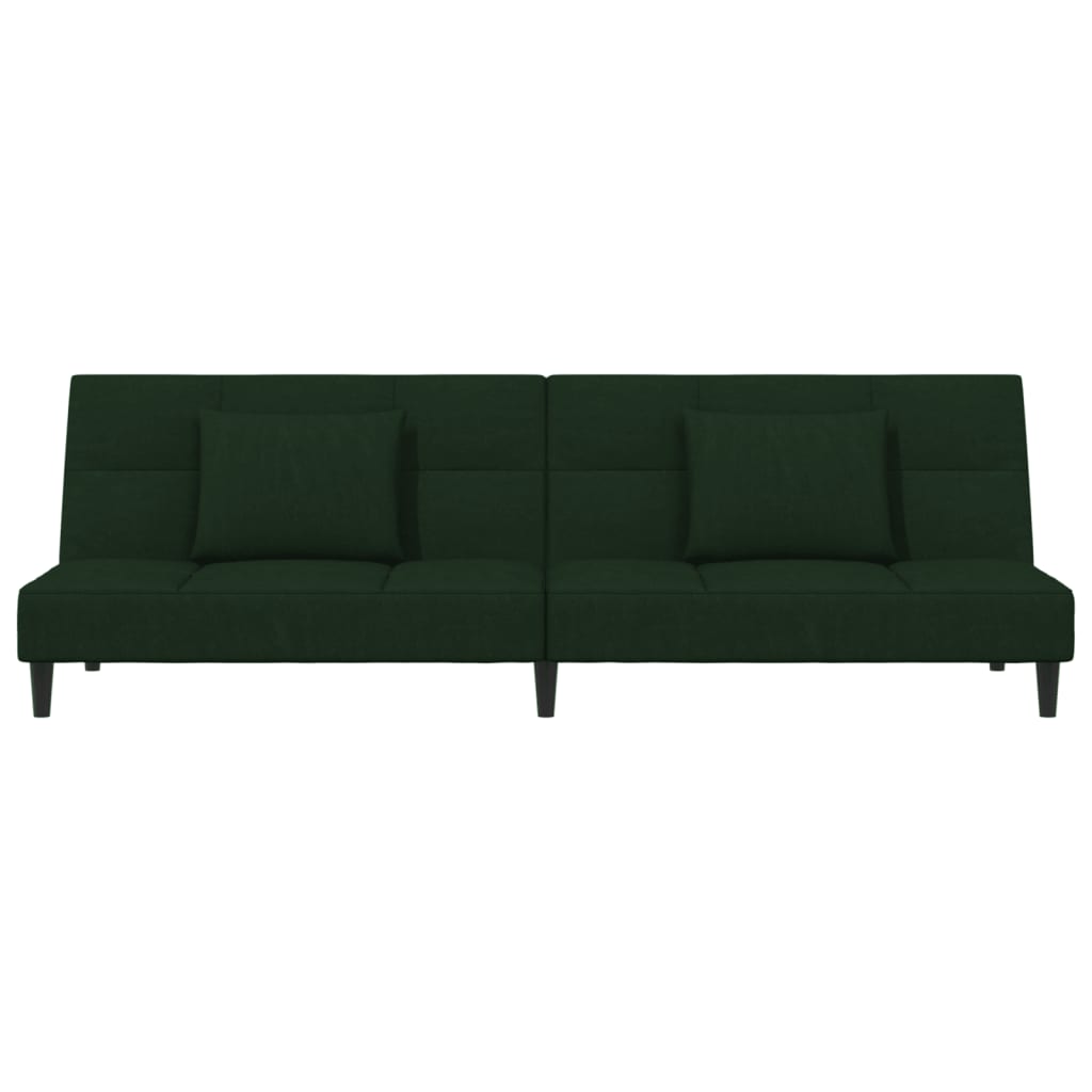 vidaXL 2-Seater Sofa Bed with Two Pillows Dark Green Velvet-3