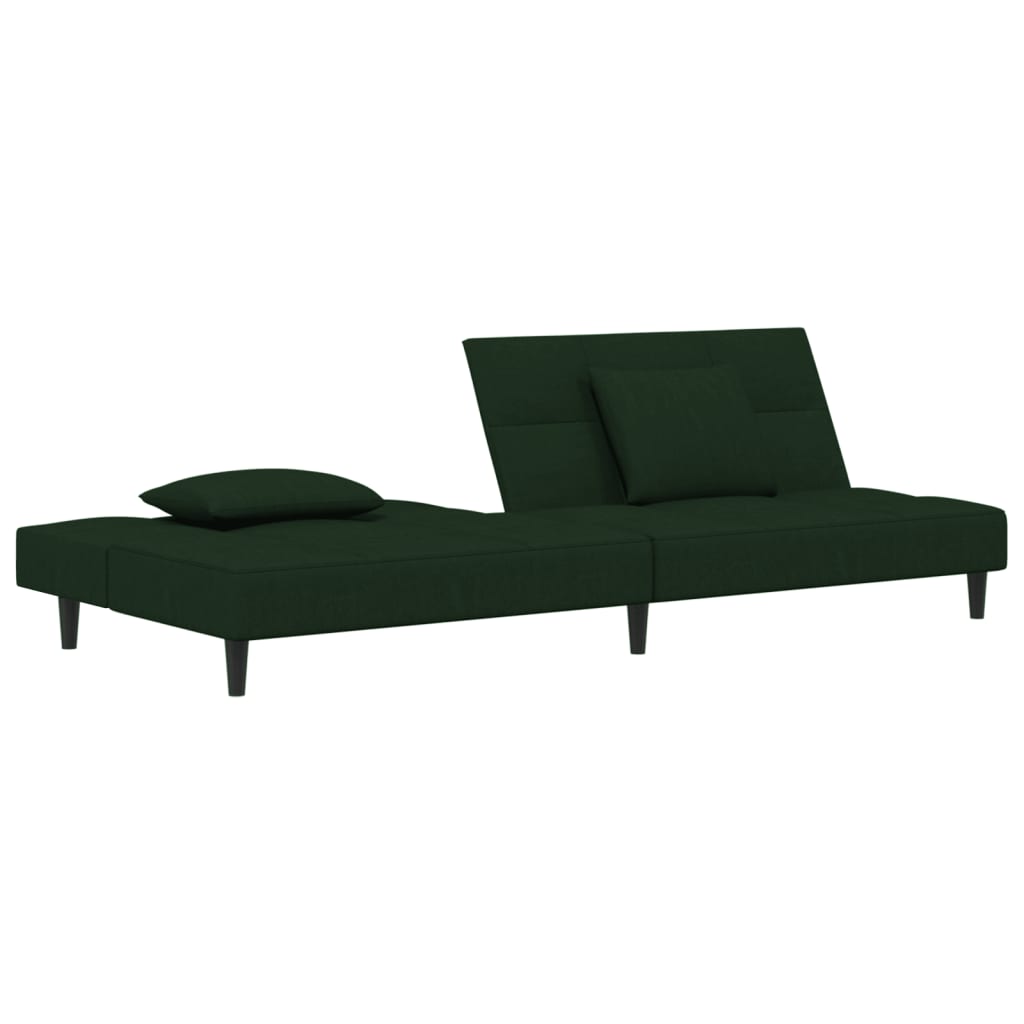 vidaXL 2-Seater Sofa Bed with Two Pillows Dark Green Velvet-4