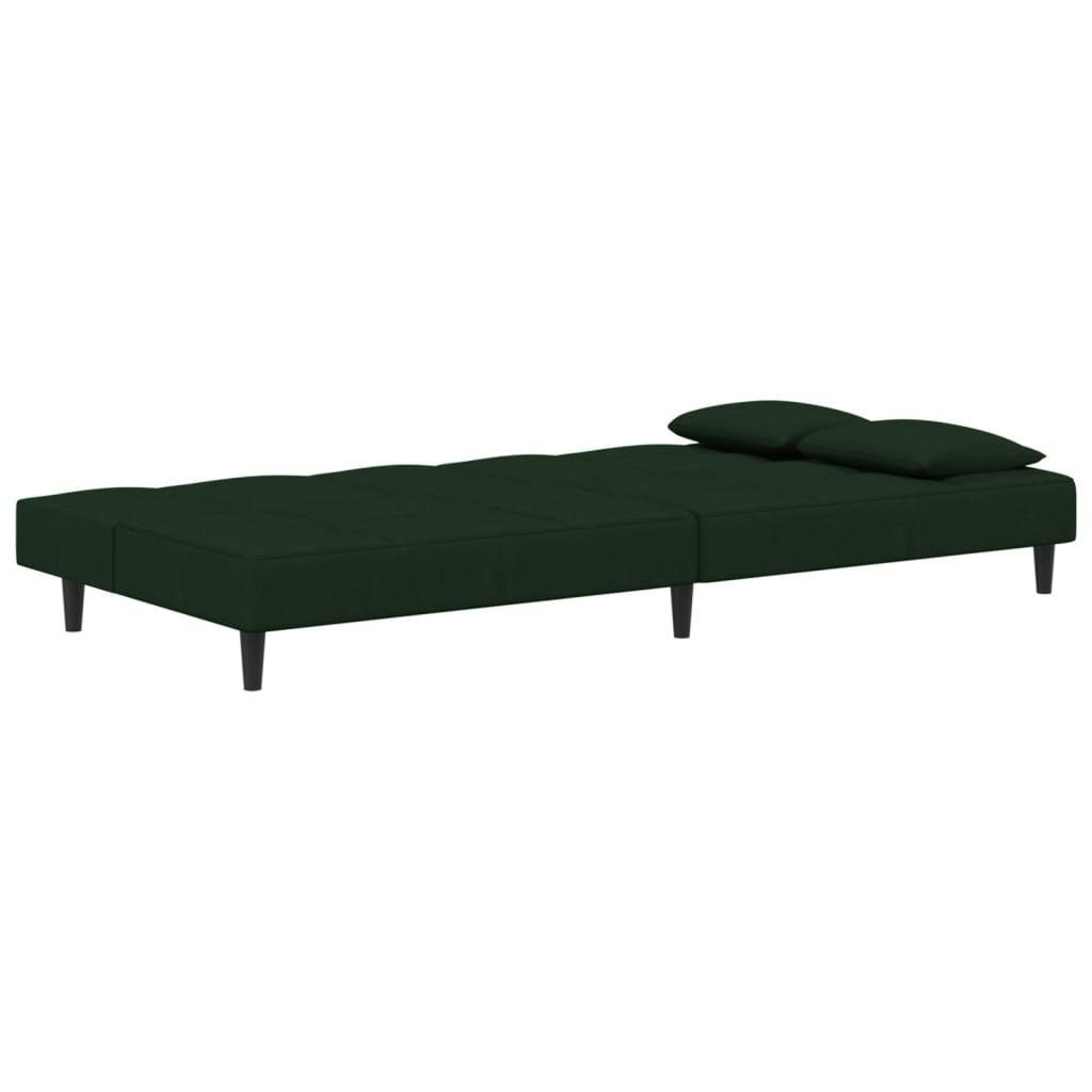 vidaXL 2-Seater Sofa Bed with Two Pillows Dark Green Velvet-5