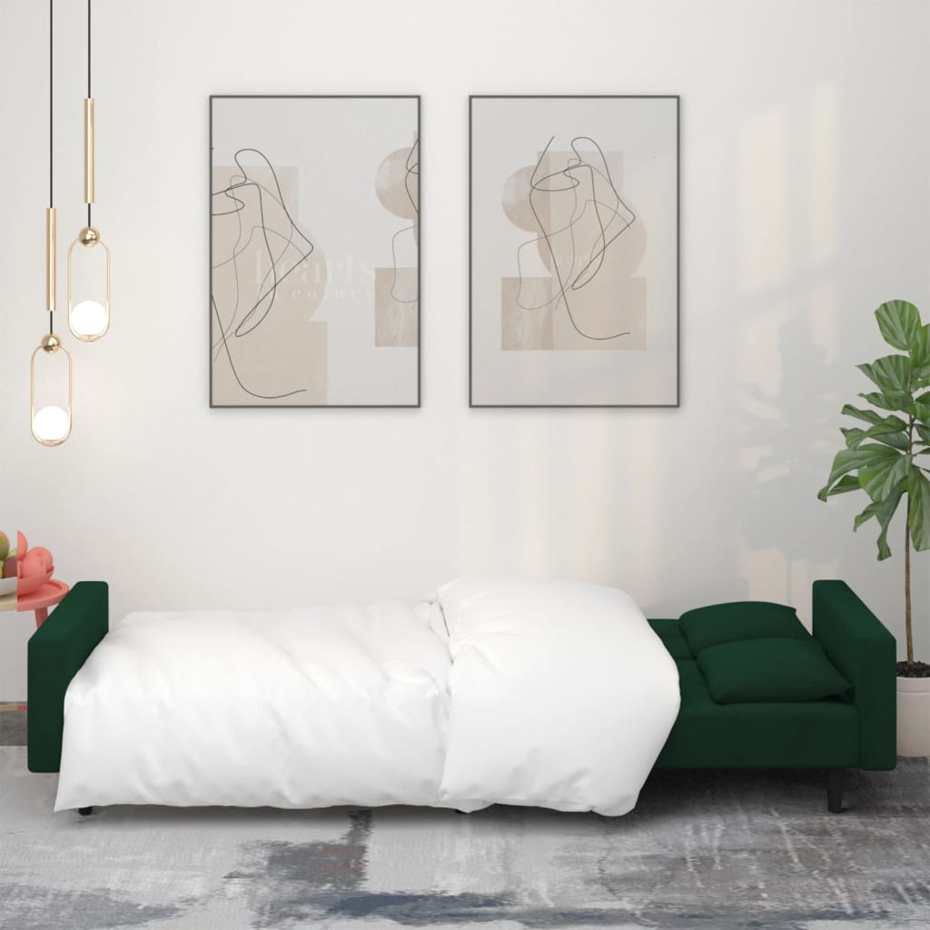 vidaXL 2-Seater Sofa Bed with Two Pillows Dark Green Velvet-1