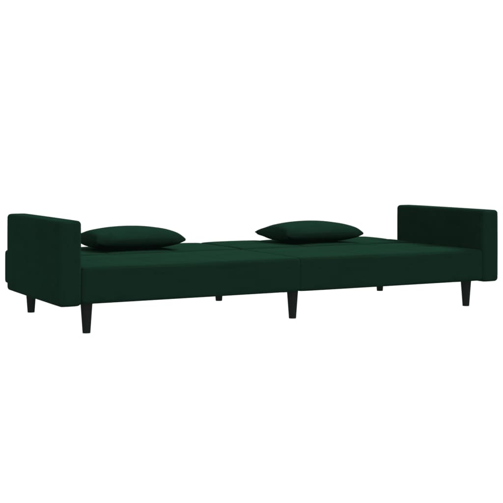 vidaXL 2-Seater Sofa Bed with Two Pillows Dark Green Velvet-4