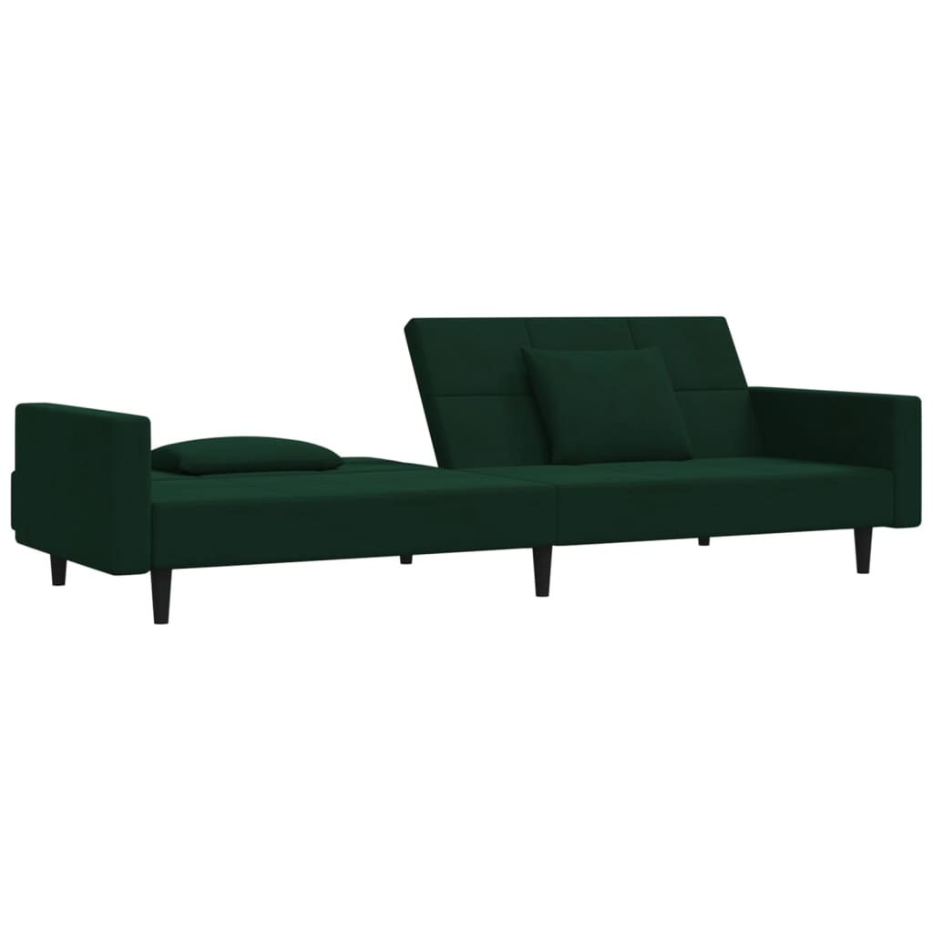 vidaXL 2-Seater Sofa Bed with Two Pillows Dark Green Velvet-5