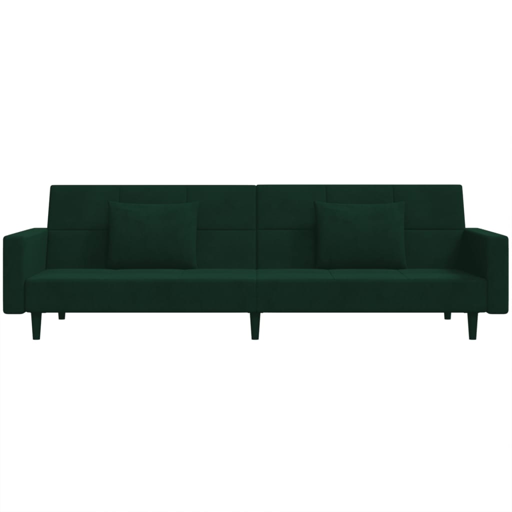 vidaXL 2-Seater Sofa Bed with Two Pillows Dark Green Velvet-6