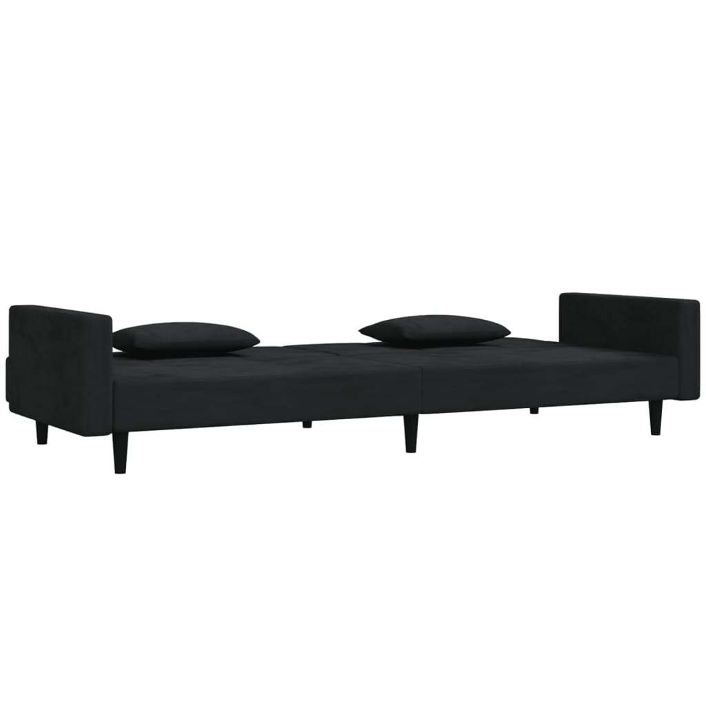 vidaXL 2-Seater Sofa Bed with Two Pillows Black Velvet-4