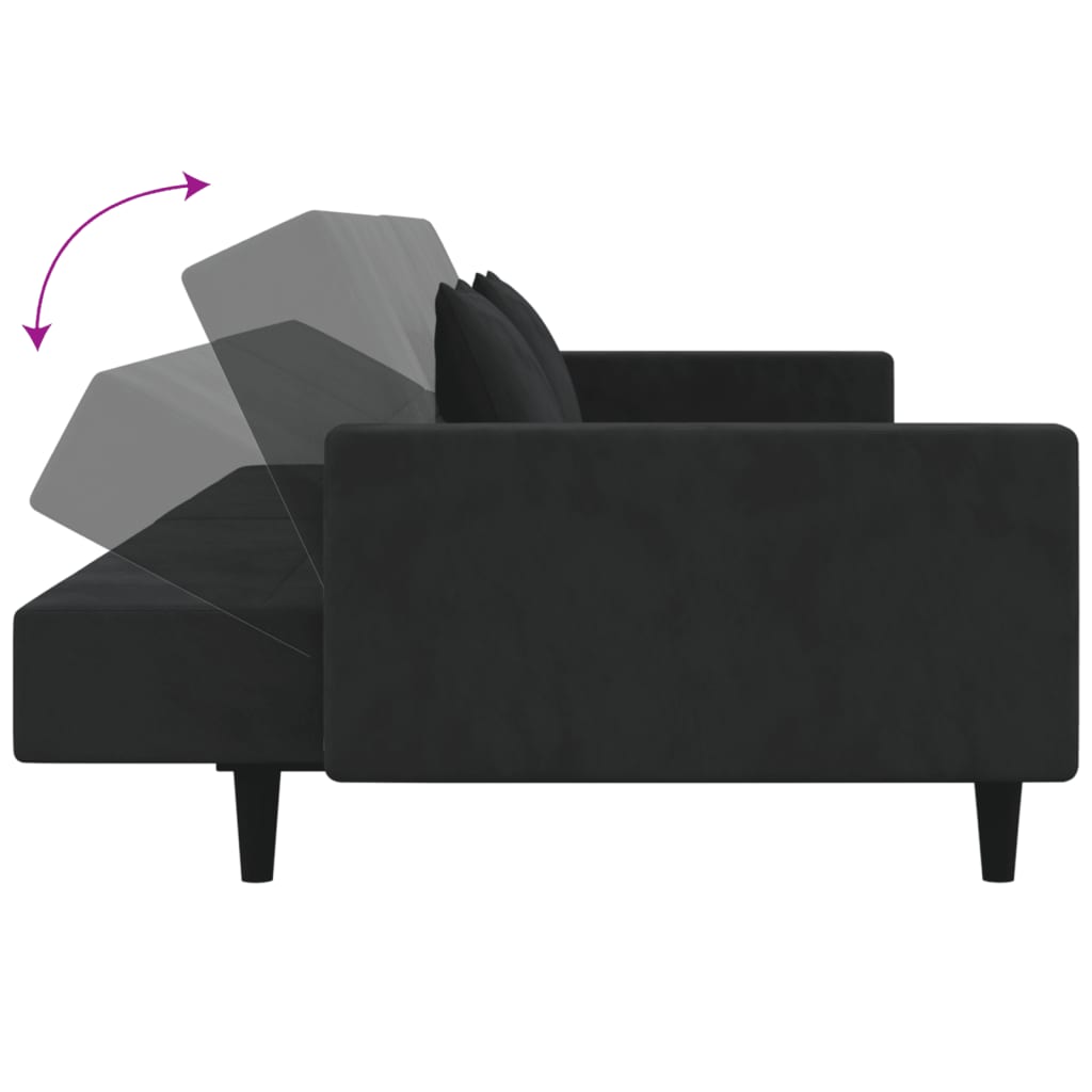 vidaXL 2-Seater Sofa Bed with Two Pillows Black Velvet-7