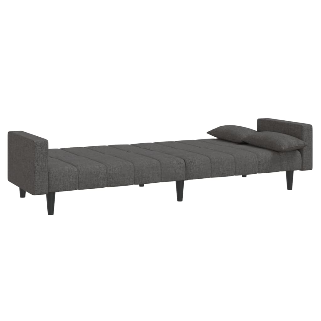 vidaXL 2-Seater Sofa Bed with Two Pillows Dark Gray Fabric-4