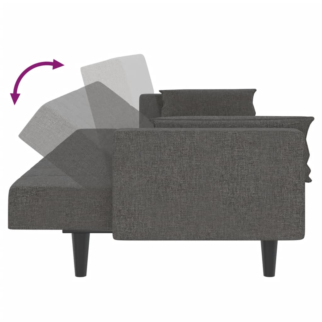 vidaXL 2-Seater Sofa Bed with Two Pillows Dark Gray Fabric-5
