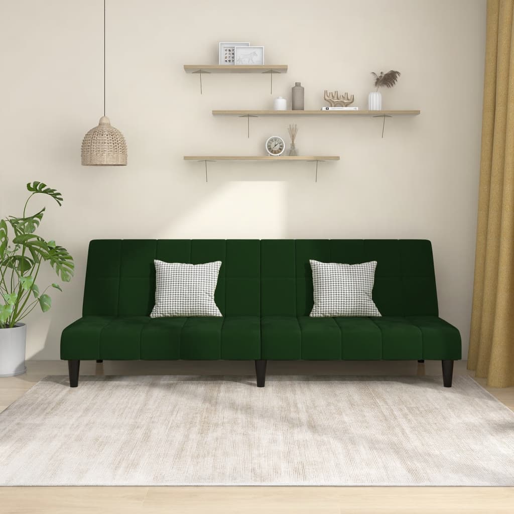 vidaXL 2-Seater Sofa Bed Dark Green Velvet-0