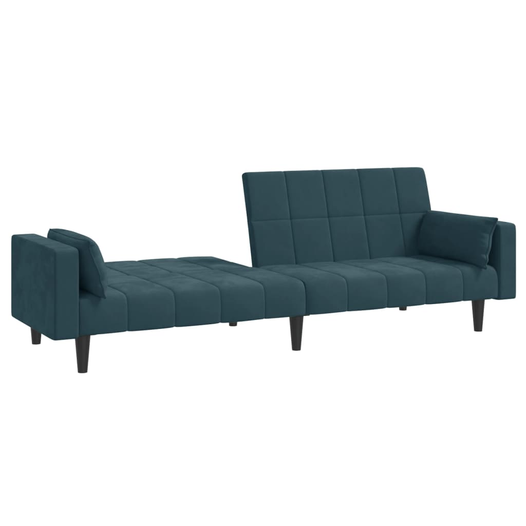 vidaXL 2-Seater Sofa Bed with Two Pillows Blue Velvet-3