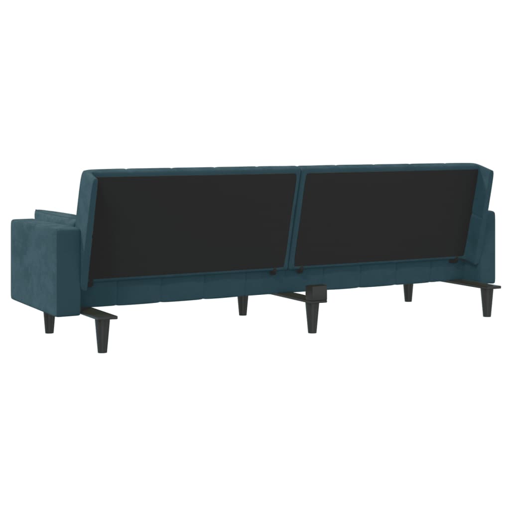 vidaXL 2-Seater Sofa Bed with Two Pillows Blue Velvet-5
