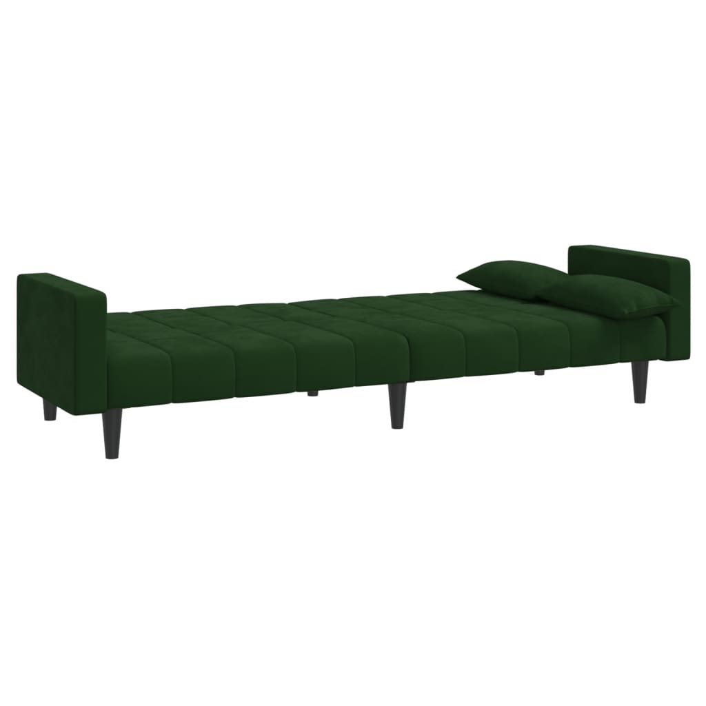 vidaXL 2-Seater Sofa Bed with Two Pillows Dark Green Velvet-3