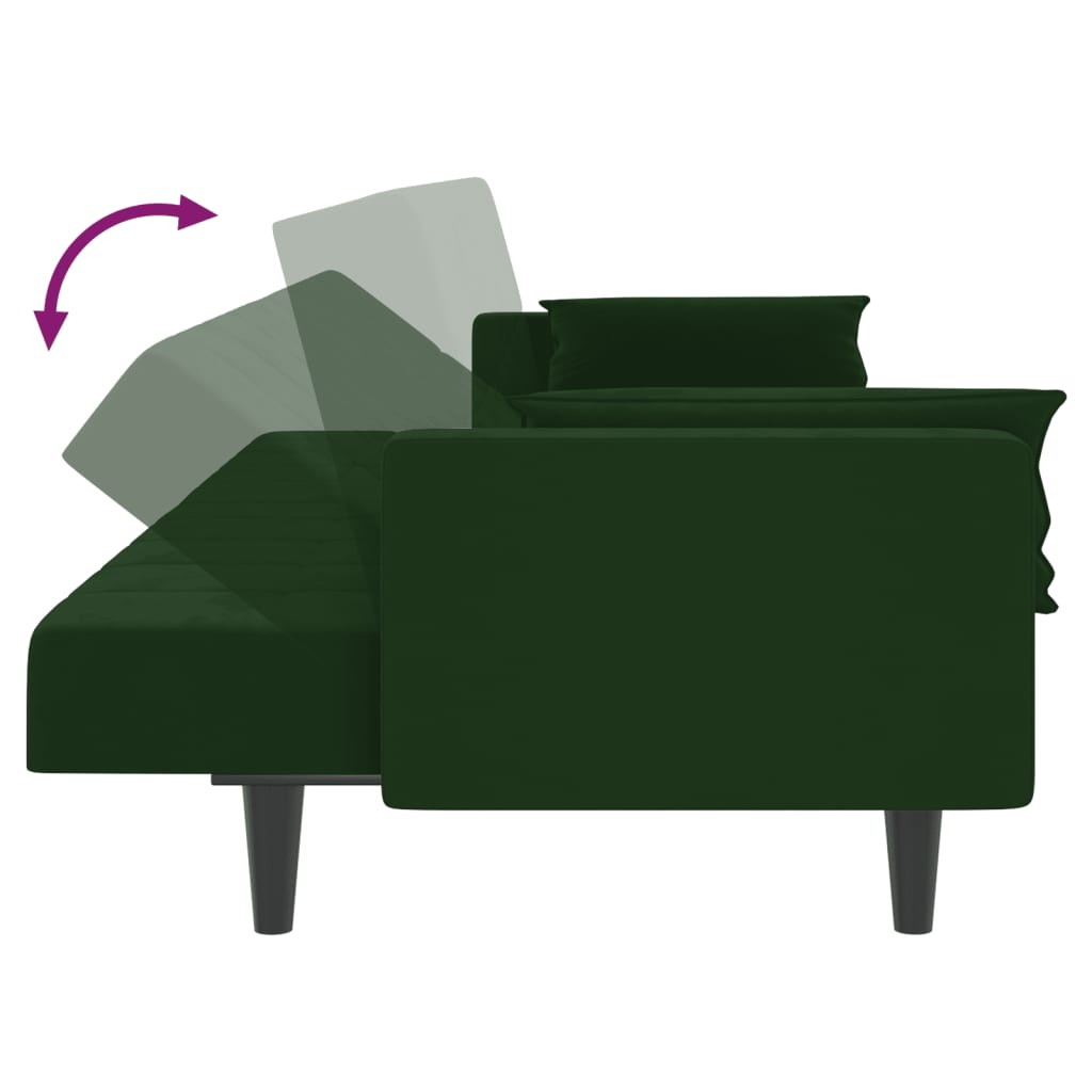 vidaXL 2-Seater Sofa Bed with Two Pillows Dark Green Velvet-4