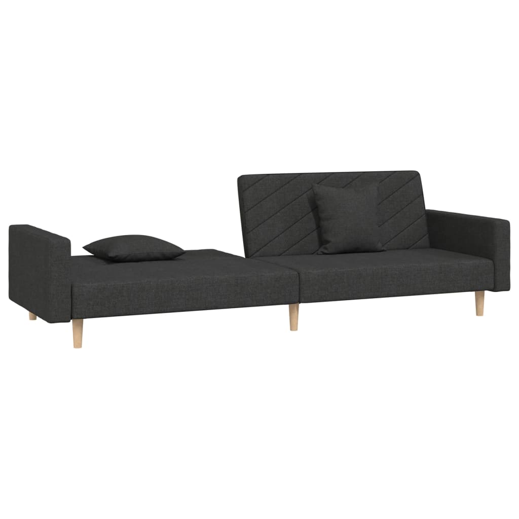 vidaXL 2-Seater Sofa Bed with Two Pillows Black Fabric-2