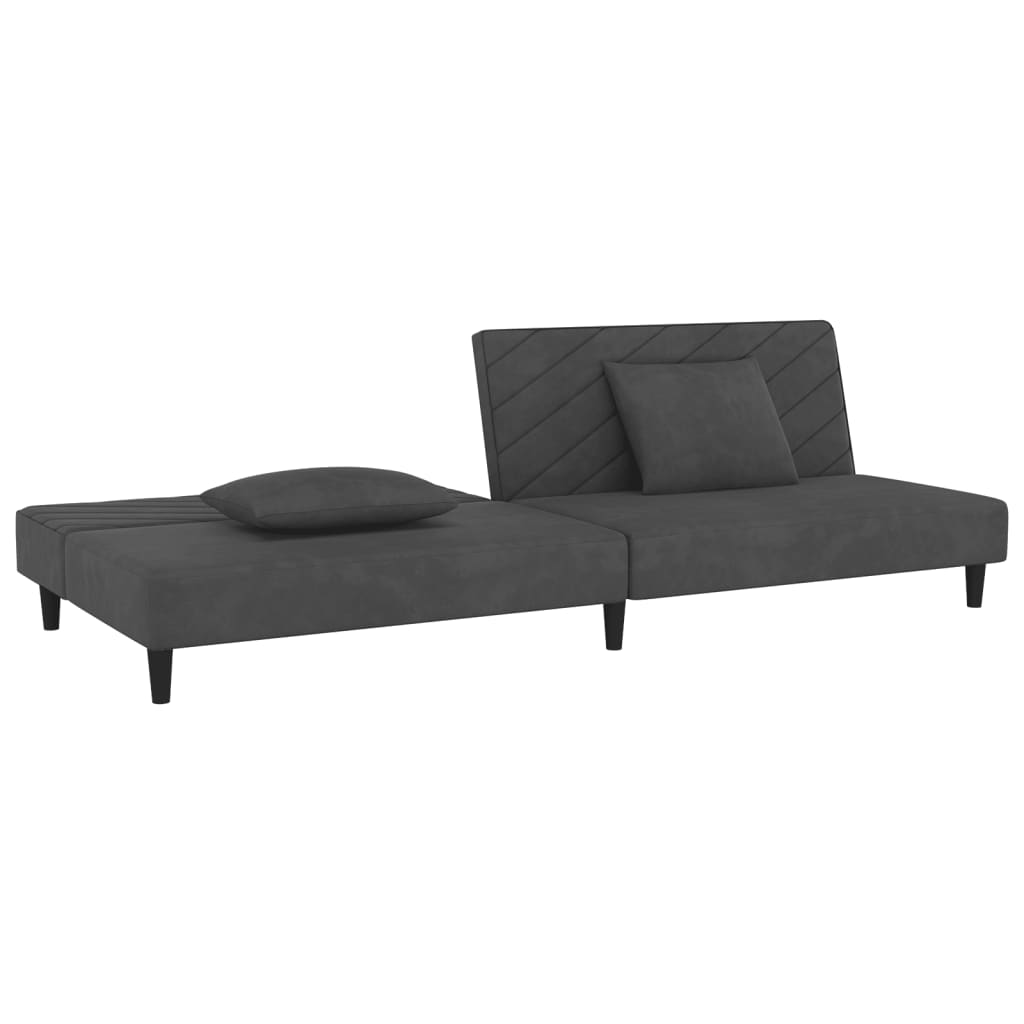 vidaXL 2-Seater Sofa Bed with Two Pillows Dark Gray Velvet-2