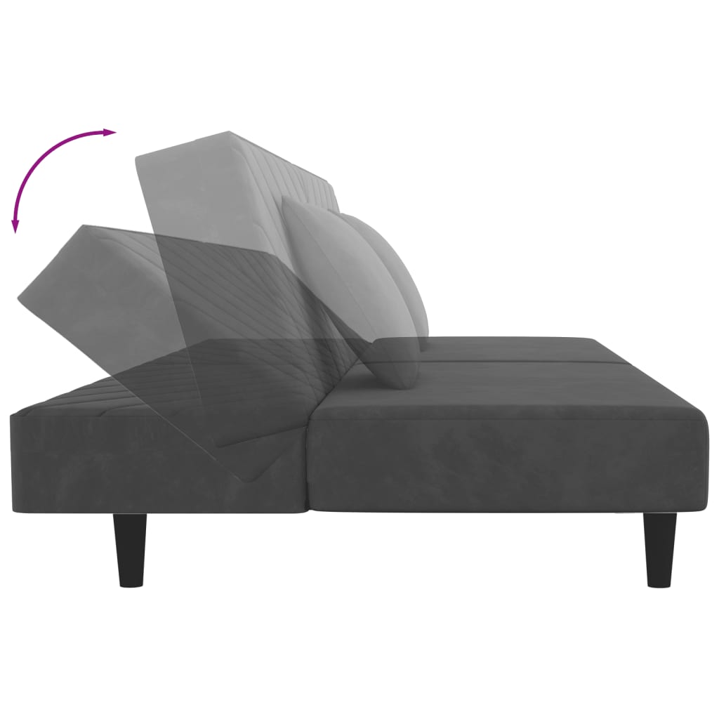 vidaXL 2-Seater Sofa Bed with Two Pillows Dark Gray Velvet-4