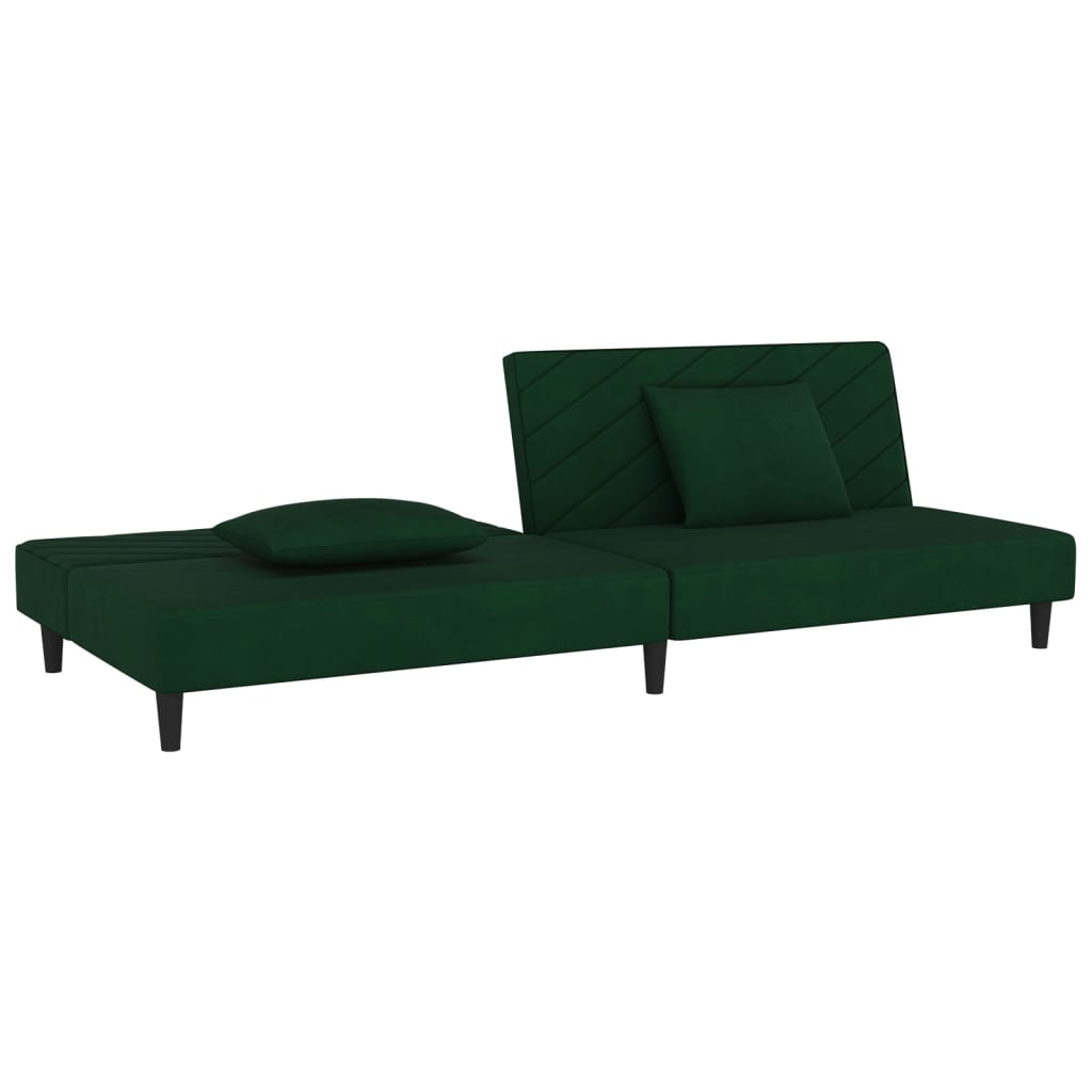 vidaXL 2-Seater Sofa Bed with Two Pillows Dark Green Velvet-2