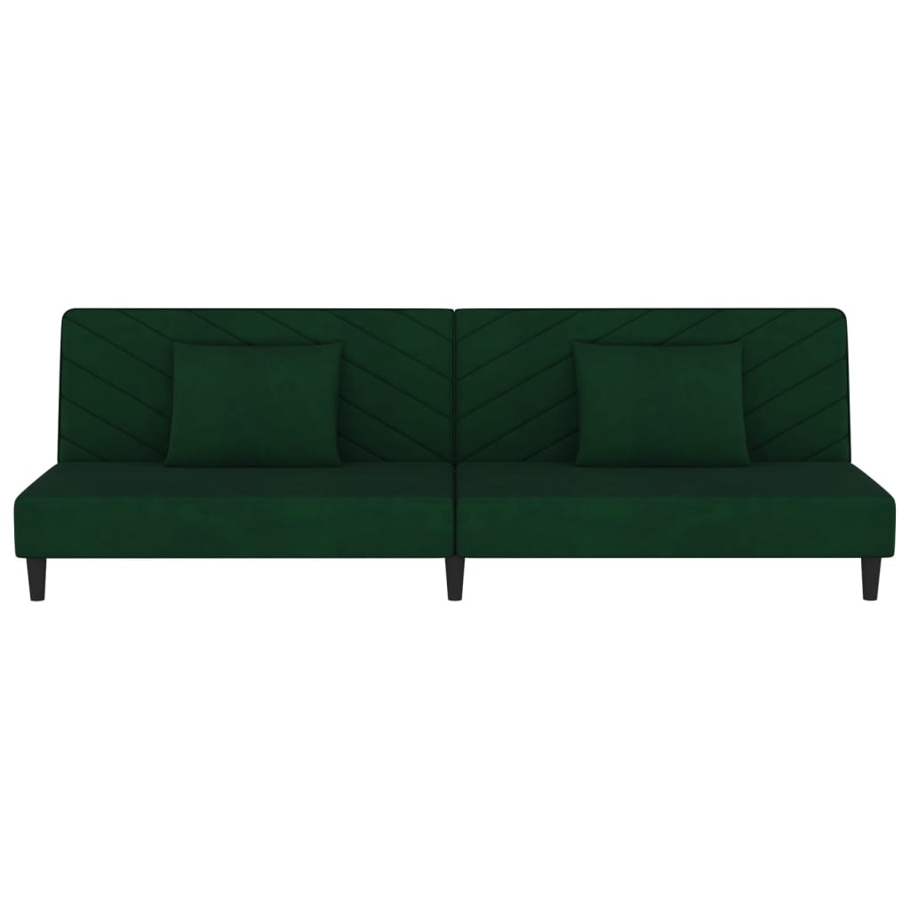 vidaXL 2-Seater Sofa Bed with Two Pillows Dark Green Velvet-3