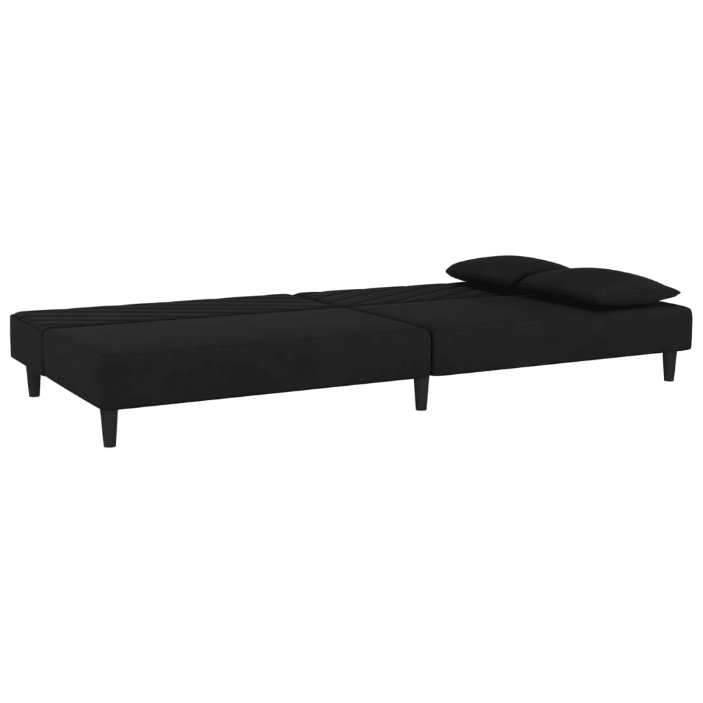 vidaXL 2-Seater Sofa Bed with Two Pillows Black Velvet-3