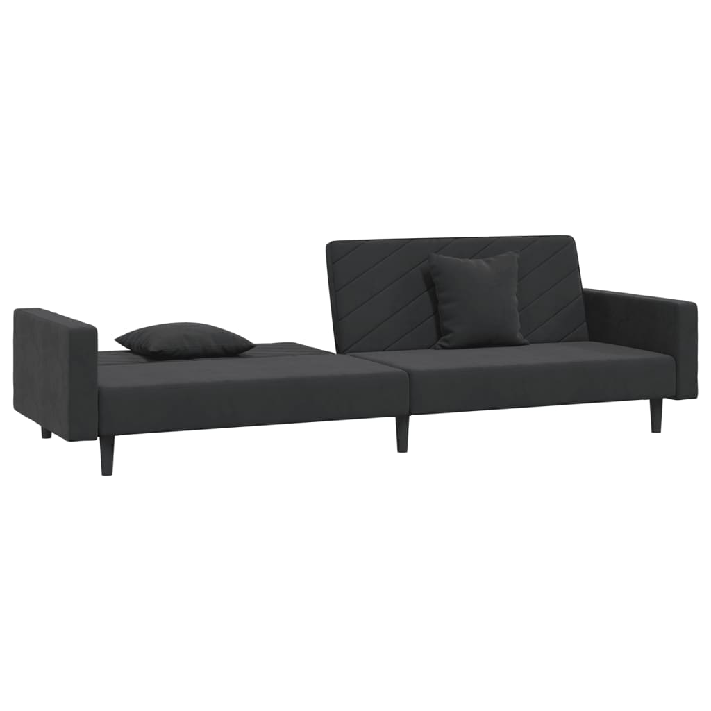 vidaXL 2-Seater Sofa Bed with Two Pillows Black Velvet-0