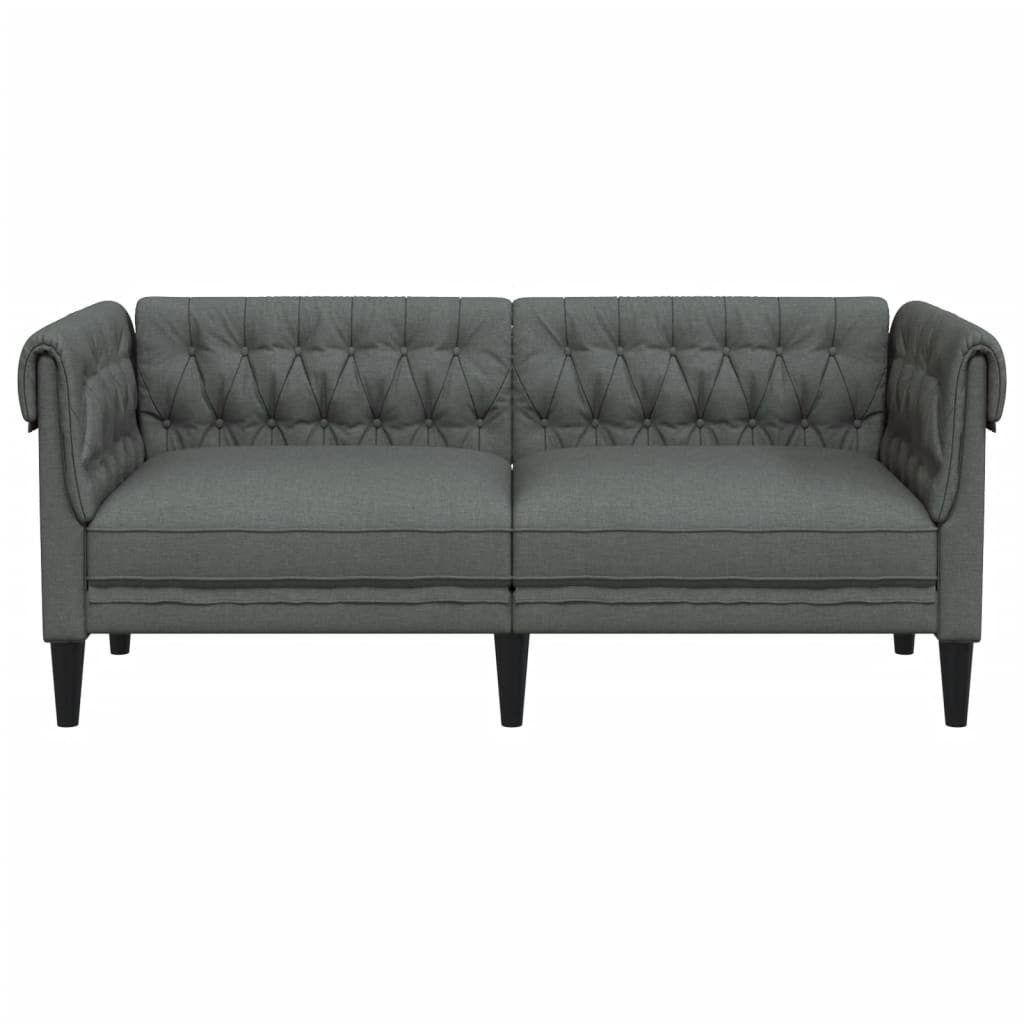 vidaXL Chesterfield Sofa 2-Seater Dark Gray Fabric-3