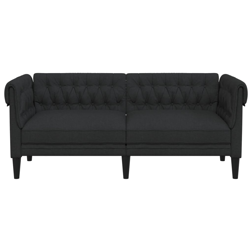 vidaXL Chesterfield Sofa 2-Seater Black Fabric-3