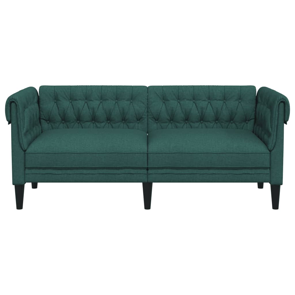 vidaXL Chesterfield Sofa 2-Seater Dark Green Fabric-3