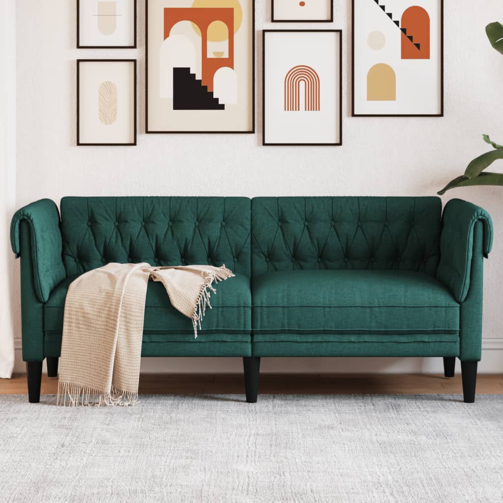 vidaXL Chesterfield Sofa 2-Seater Dark Green Fabric-0