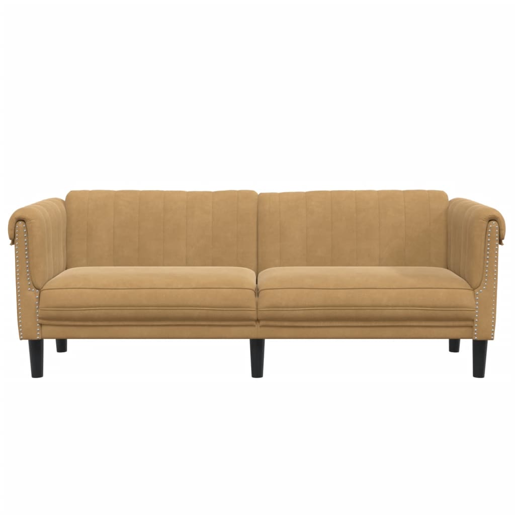 vidaXL Sofa 3-Seater Brown Faux Suede Leather-3