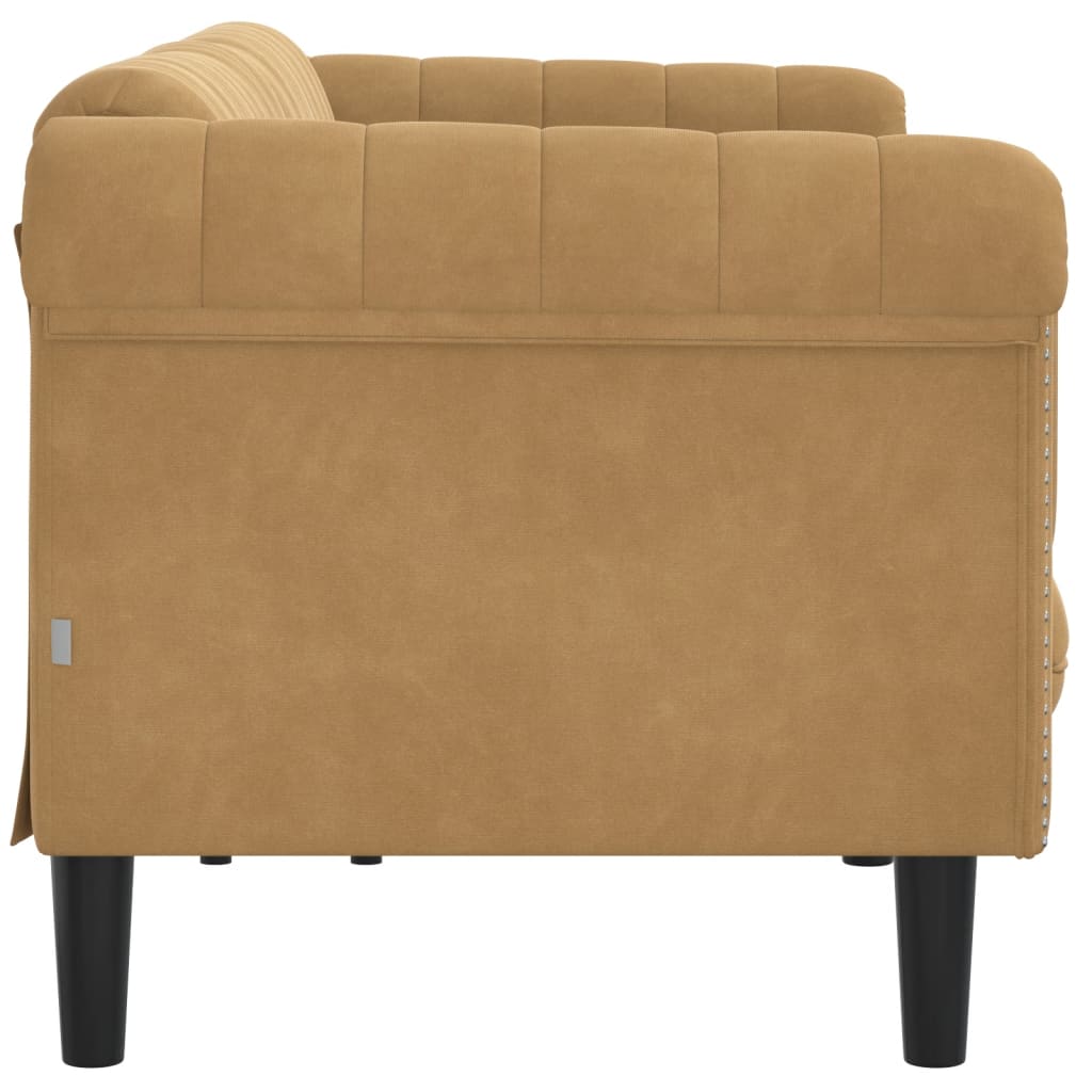 vidaXL Sofa 3-Seater Brown Faux Suede Leather-4