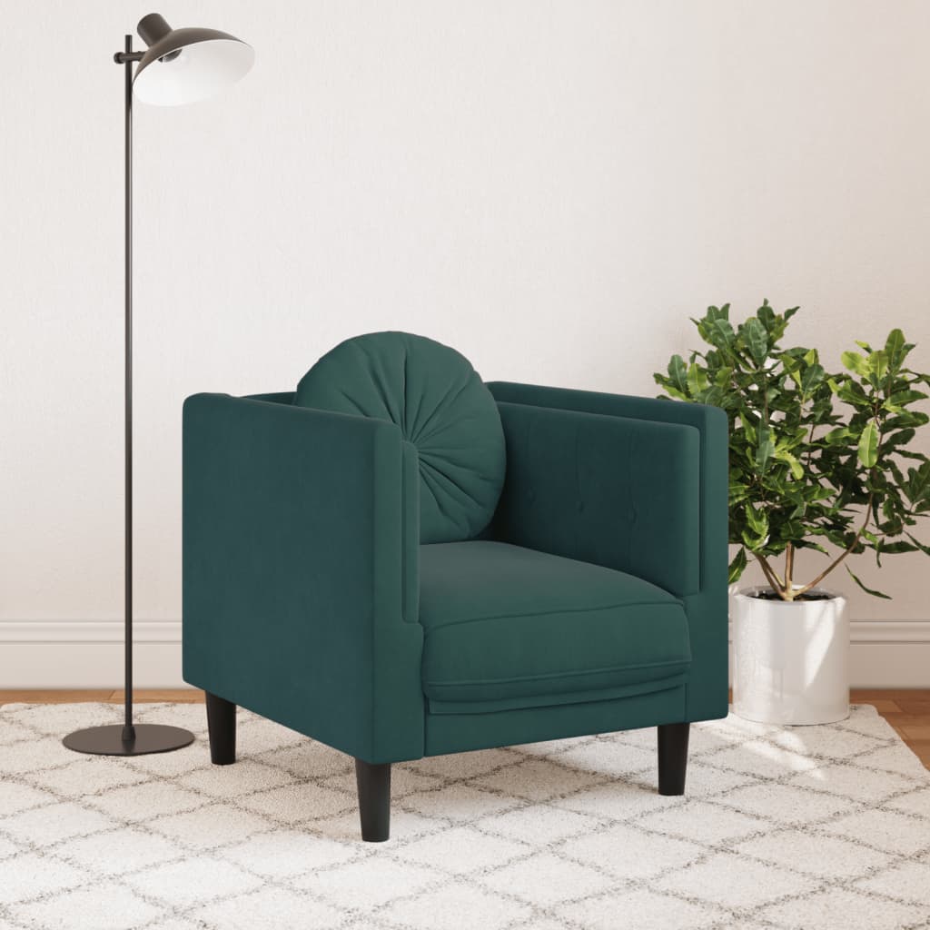 vidaXL Sofa Chair with Cushion Dark Green Velvet-1