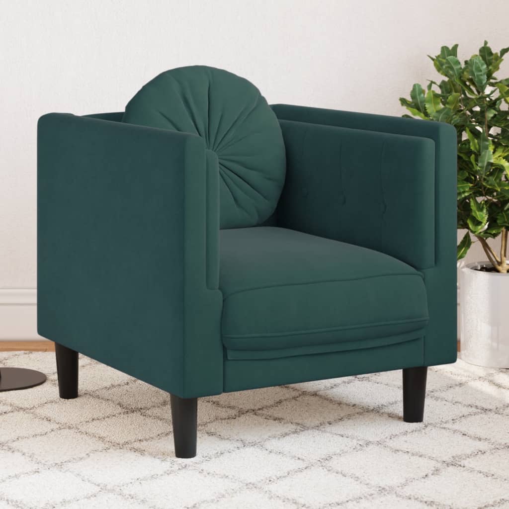 vidaXL Sofa Chair with Cushion Dark Green Velvet-0