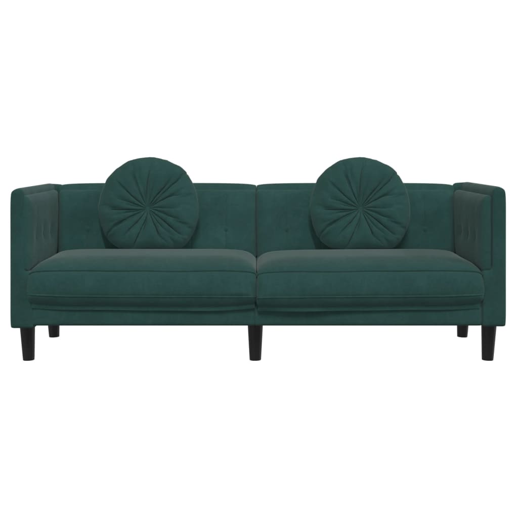 vidaXL Sofa with Cushions 3-Seater Dark Green Velvet-2